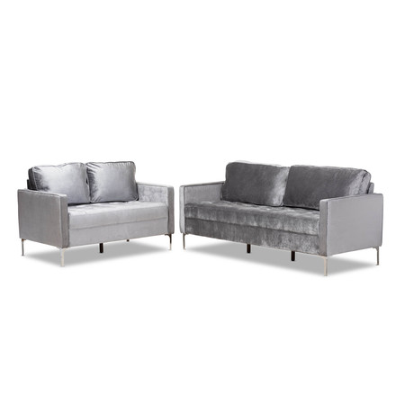 BAXTON STUDIO Clara Modern Grey Velvet Upholstered 2-Piece Living Room Set 150-8344-8345